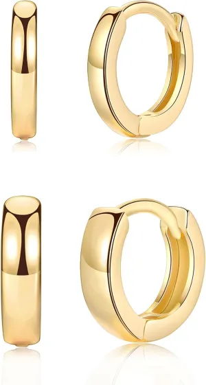 EPIRORA Small Cartilage hoop earrings for men & women- 4 pairs 8mm Mini Silver Huggie hoop earrings, 2mm/3mm in Width