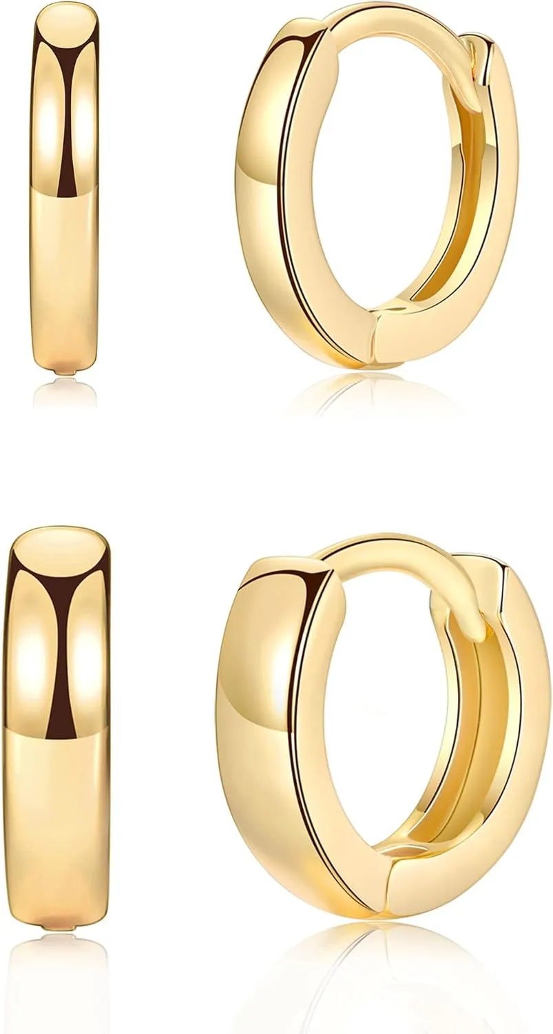 EPIRORA Small Cartilage hoop earrings for men & women- 4 pairs 8mm Mini Silver Huggie hoop earrings, 2mm/3mm in Width