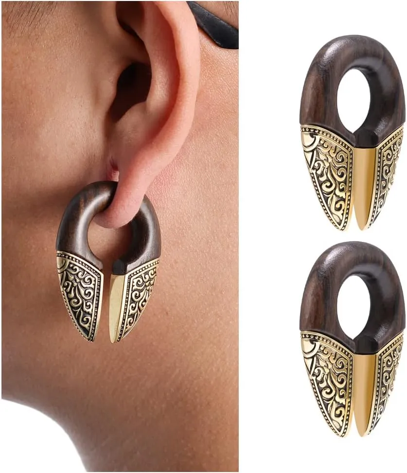 ERKUOO 1 Pair Ear Weights for Stretched Heavy Hanger Wood Ear Gauges Plugs Ear Tunnels Body Piercing Fashion Jewelry 9/16"(14mm)