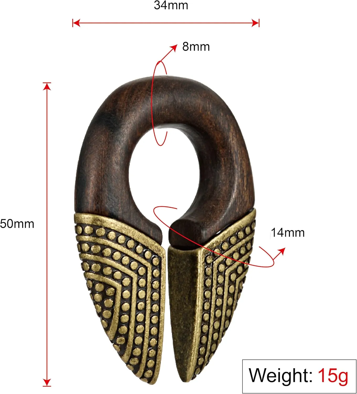 ERKUOO 1 Pair Ear Weights for Stretched Heavy Hanger Wood Ear Gauges Plugs Ear Tunnels Body Piercing Fashion Jewelry 9/16"(14mm)