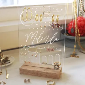 Etchey Personalized Jewelry Display, Girls Room Decor, Earring Holder, Acrylic Stand, Wood Tree, Organizer Stand Display Necklace Gift for Her