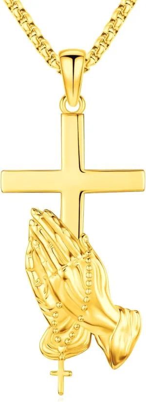 Eusense St Michael Necklace for Men Women Gold Sterling Silver 925 Saint Christopher Pendant Virgin Mary Miraculous Medalla de Praying Hand San Benito Benedict Jewelry