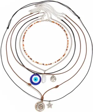 Evil Eye Layered Choker Necklace Adjustable Dainty Link Chain Turkish Blue Glass Evil Eye Necklace Bohemian Necklace Jewelry