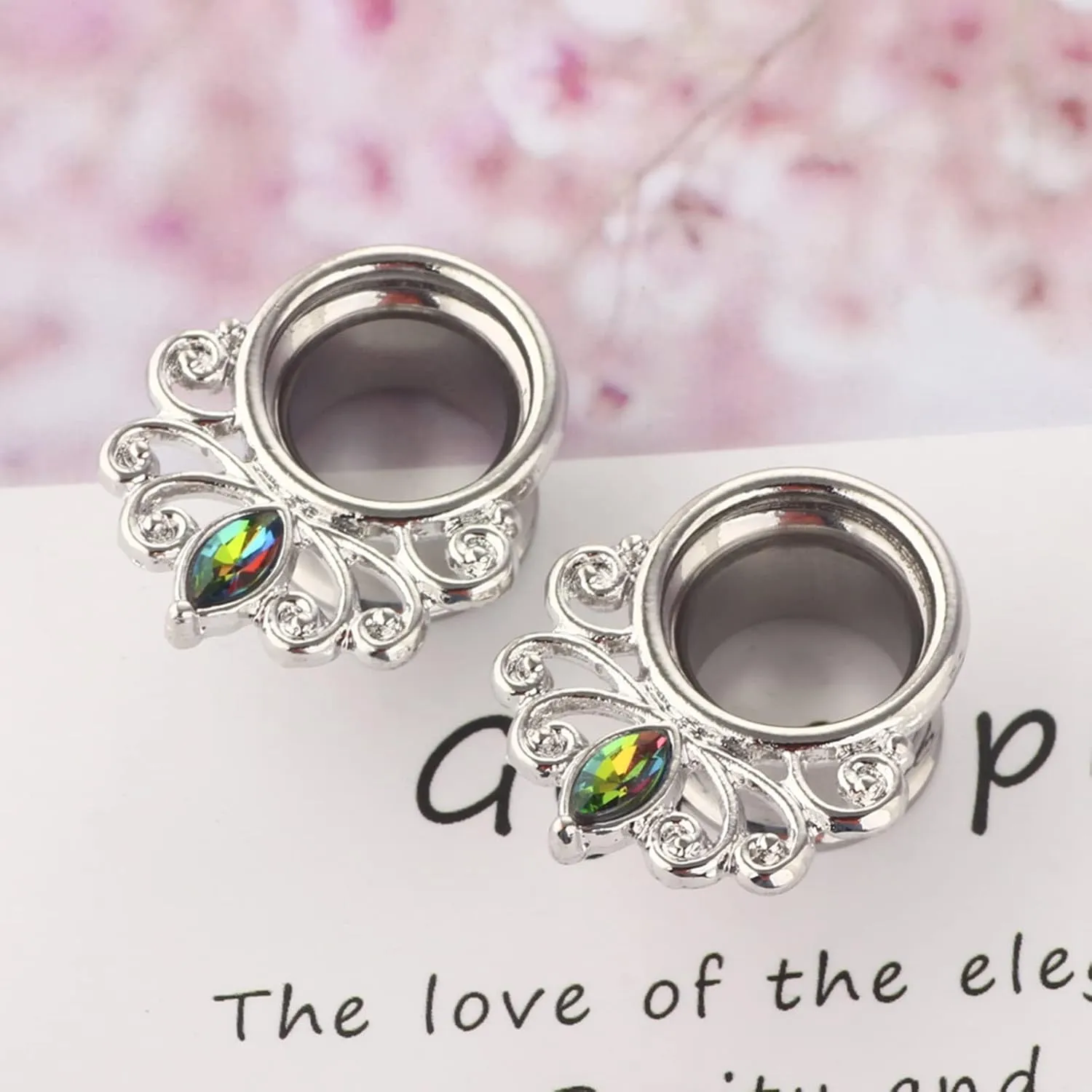 Expander Gauges, 2PCS Ear Gauges Surgical Steel Flower with Cubic Zirconia Ear Gauges 00G Piercing Jewelry Set