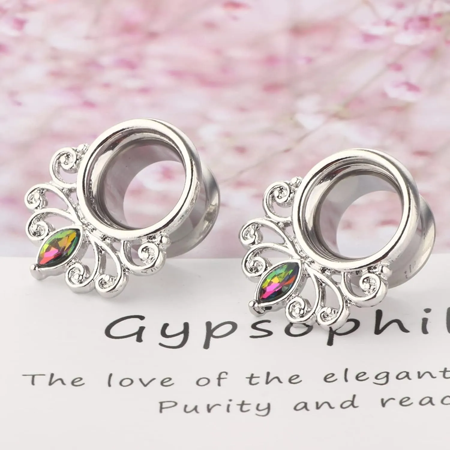Expander Gauges, 2PCS Ear Gauges Surgical Steel Flower with Cubic Zirconia Ear Gauges 00G Piercing Jewelry Set