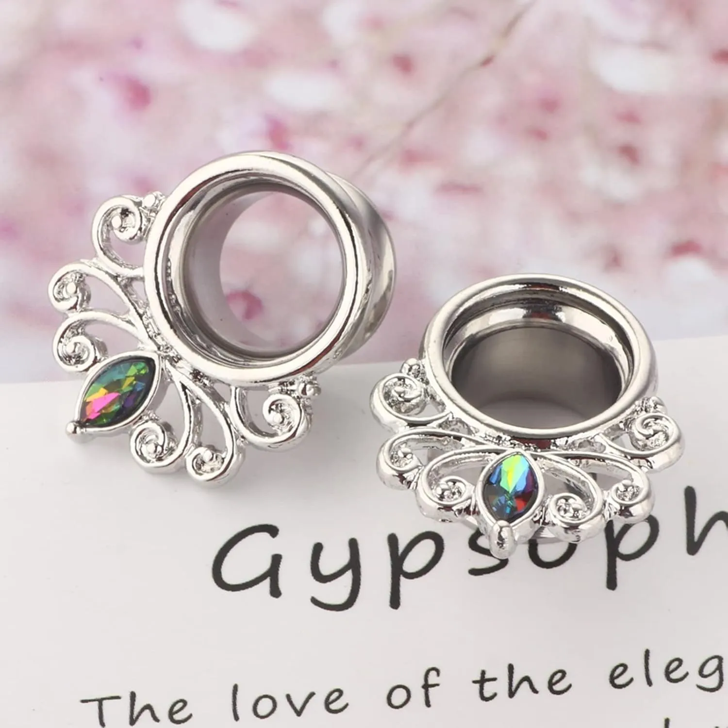 Expander Gauges, 2PCS Ear Gauges Surgical Steel Flower with Cubic Zirconia Ear Gauges 00G Piercing Jewelry Set