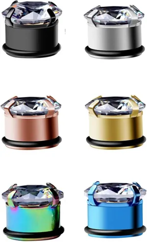 Expander Gauges, 6PCS Stainless Steel Tunnels For Ears 4 Claws Round Cubic Zirconia Ear Gauges 00G Piercings Jewelry