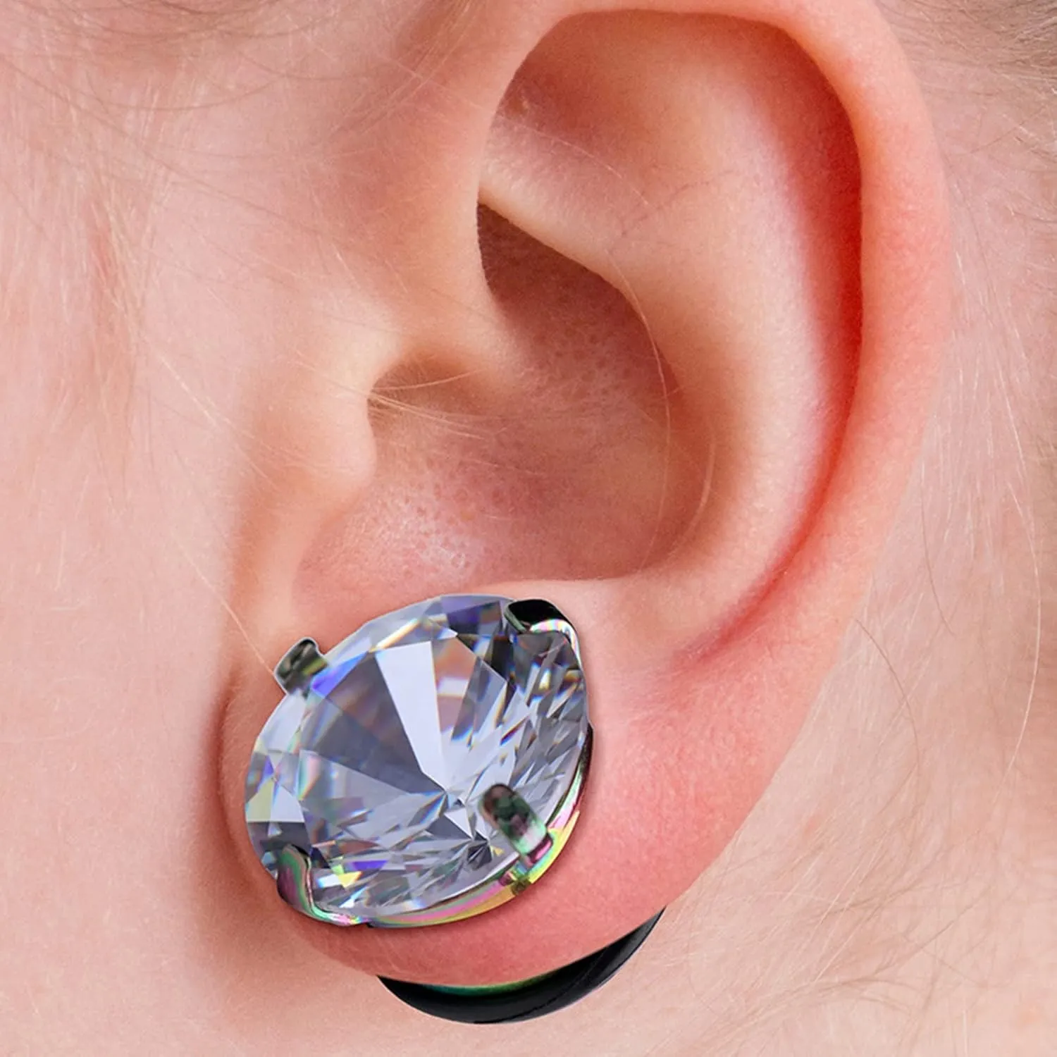 Expander Gauges, 6PCS Stainless Steel Tunnels For Ears 4 Claws Round Cubic Zirconia Ear Gauges 00G Piercings Jewelry