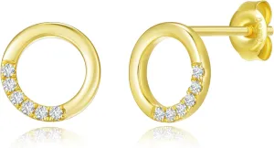 FANCIME 14K Yellow Gold Circle Stud Earrings with 0.056ct Diamond,Tiny Basic Minimalist Genuine Jewelry for Women Mom, Diameter: 8 mm
