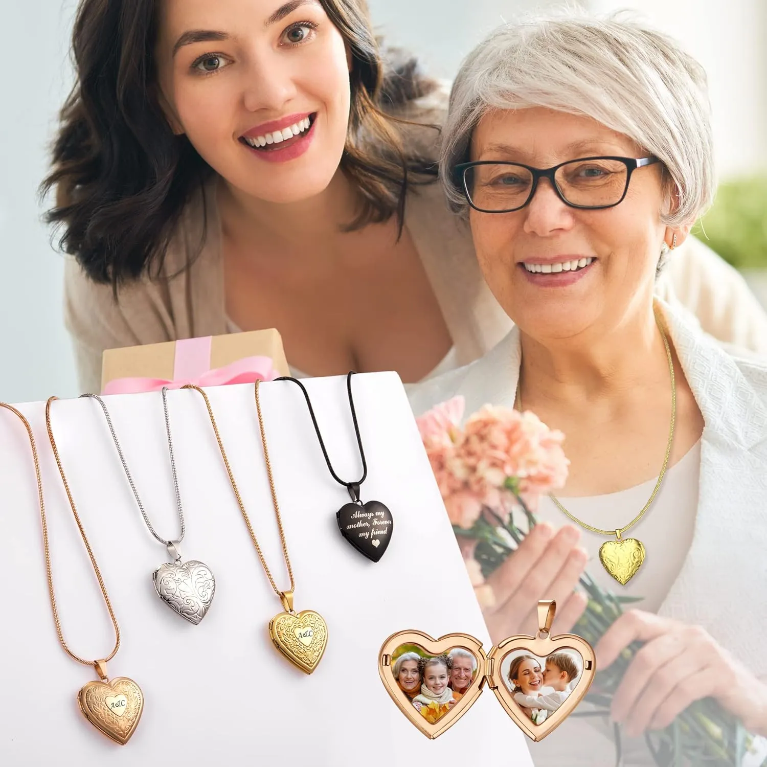 Fanery Sue Heart Locket Necklace That Holds Pictures,Picture Pendant Custom Locket Jewelry Gifts for Women