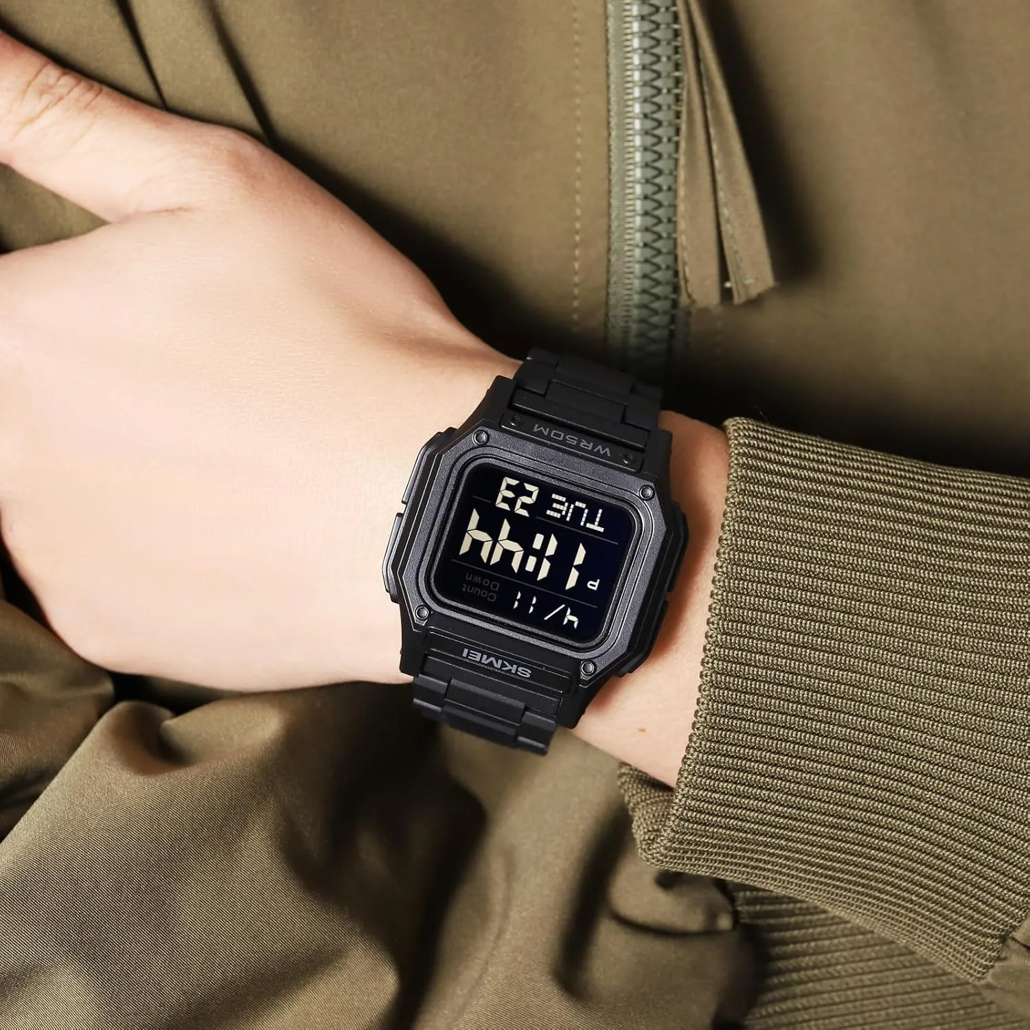 FANMIS Men's Military Sports Watch Multi-Functional Digital Square Face Electronics Watches LED Back Light Waterproof Watch Student Outdoor Electronic Watch