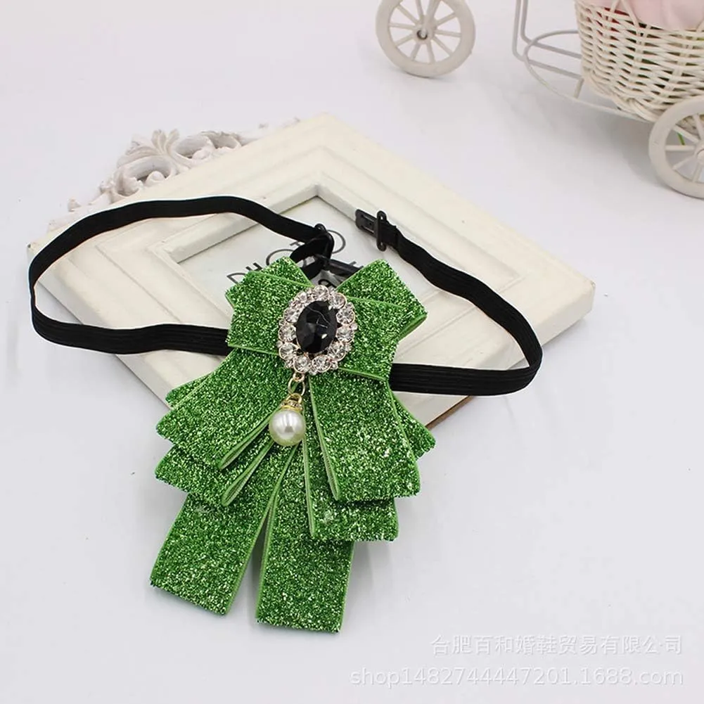 FASELE Bow Brooch Pins for Women Men Adjustable Bow Tie shining Neck tie Clip Pre-Tied Ribbon Necktie for Wedding Party