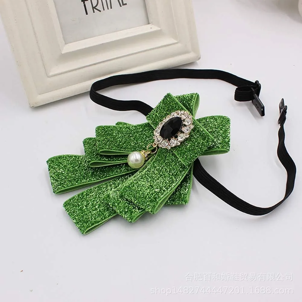 FASELE Bow Brooch Pins for Women Men Adjustable Bow Tie shining Neck tie Clip Pre-Tied Ribbon Necktie for Wedding Party