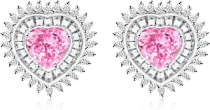 Fashion Pink/Blue Cubic Zirconia Platinum Plated Love Heart Stud Earring Great Birthday Anniversary Wedding Gifts for Women YA4703