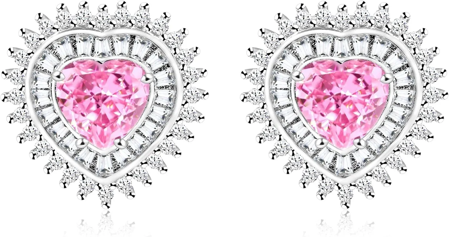 Fashion Pink/Blue Cubic Zirconia Platinum Plated Love Heart Stud Earring Great Birthday Anniversary Wedding Gifts for Women YA4703