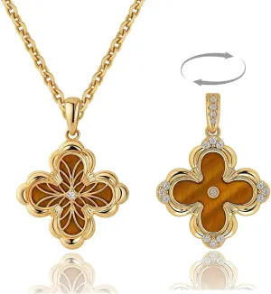 Fettero Dainty Gold Necklace for Women - Double Sided Pendant Necklace 14K Gold Plated Charm Clover Necklace Jewelry for Valentine's Day
