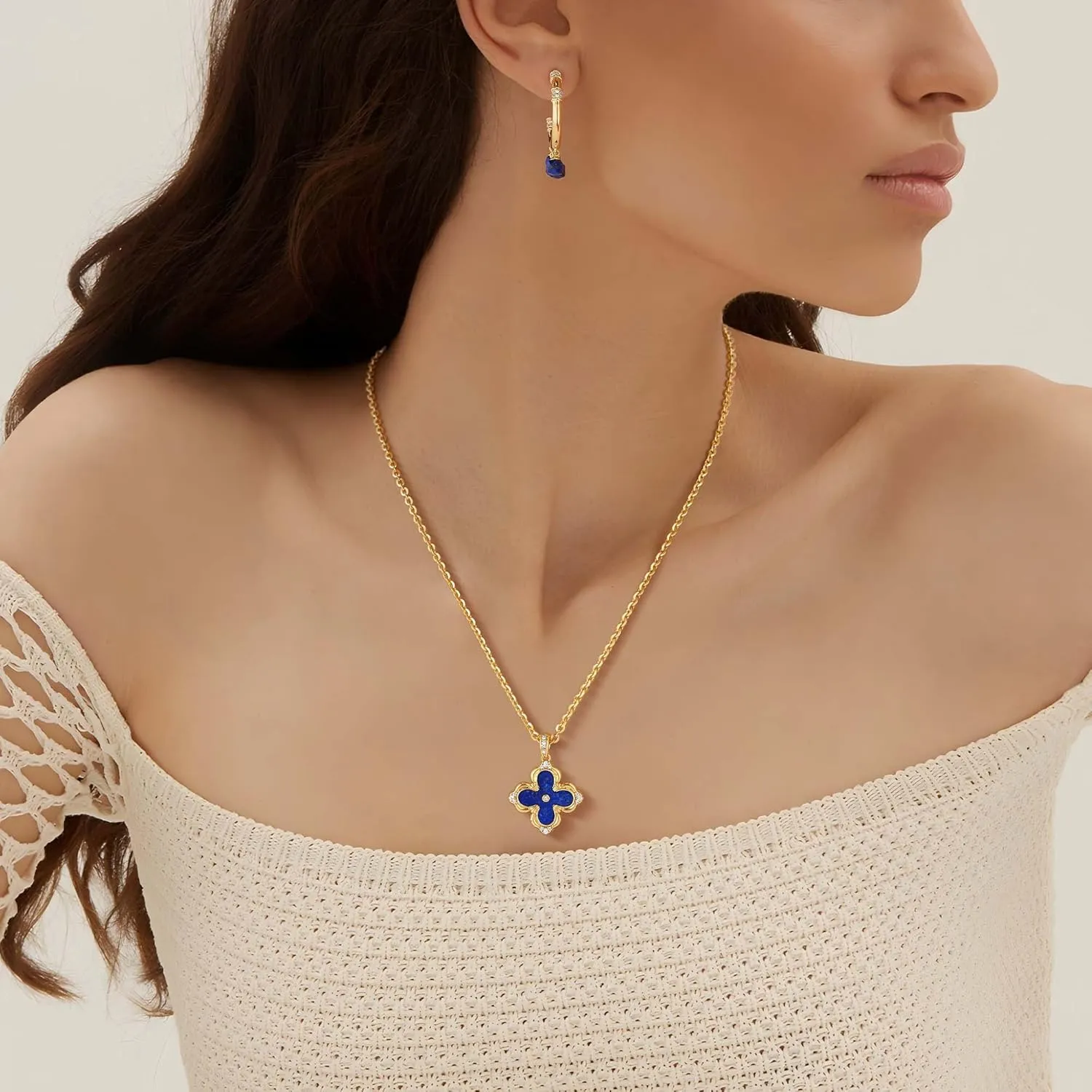 Fettero Dainty Gold Necklace for Women - Double Sided Pendant Necklace 14K Gold Plated Charm Clover Necklace Jewelry for Valentine's Day