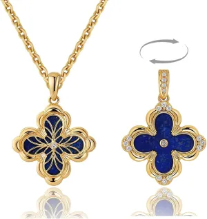 Fettero Dainty Gold Necklace for Women - Double Sided Pendant Necklace 14K Gold Plated Charm Clover Necklace Jewelry for Valentine's Day