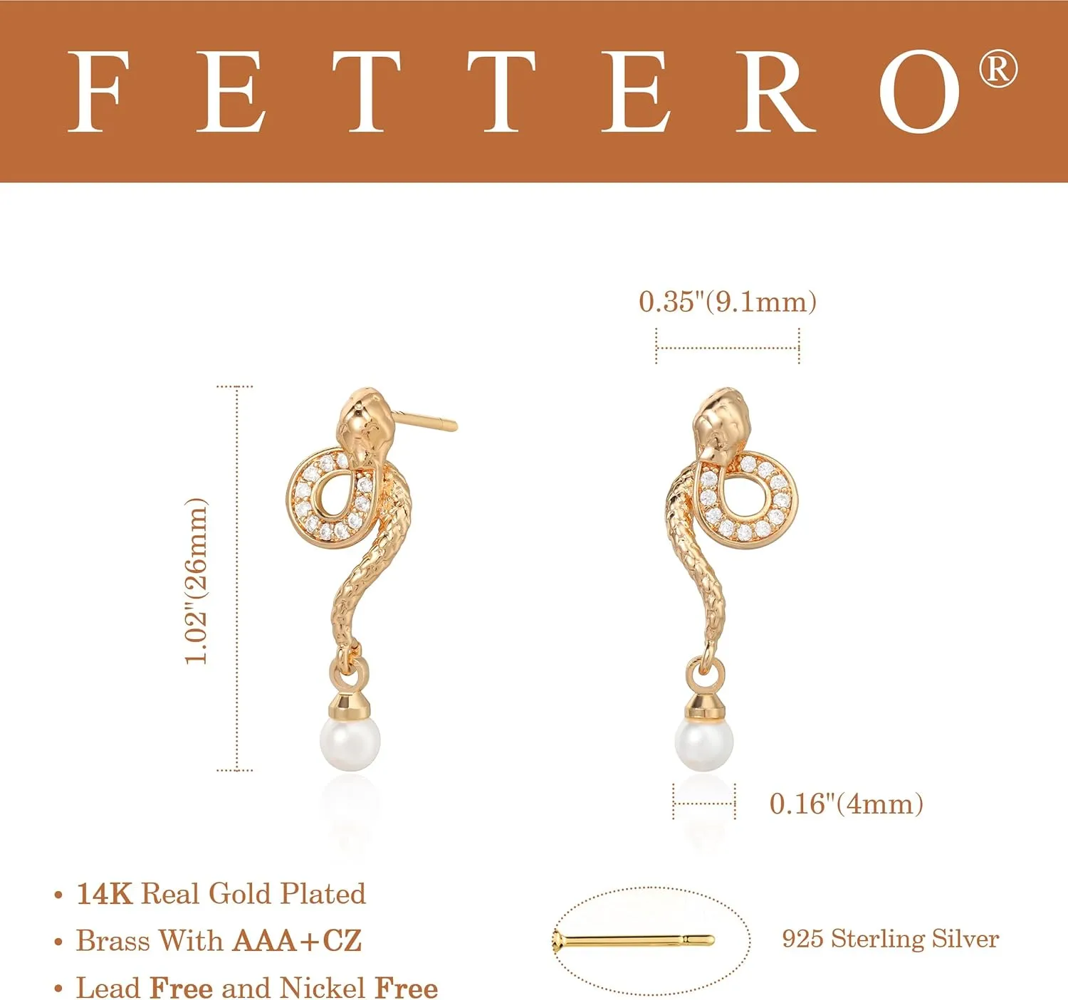 FETTERO Gold Earrings for Women Snake Earrings 14K Gold Plated Boho Dainty Earrings Simple Delicate Handmade Stud Earrings Snake Shape Open C Hoops Hypoallergenic Earrings Gold Jewelry Gift