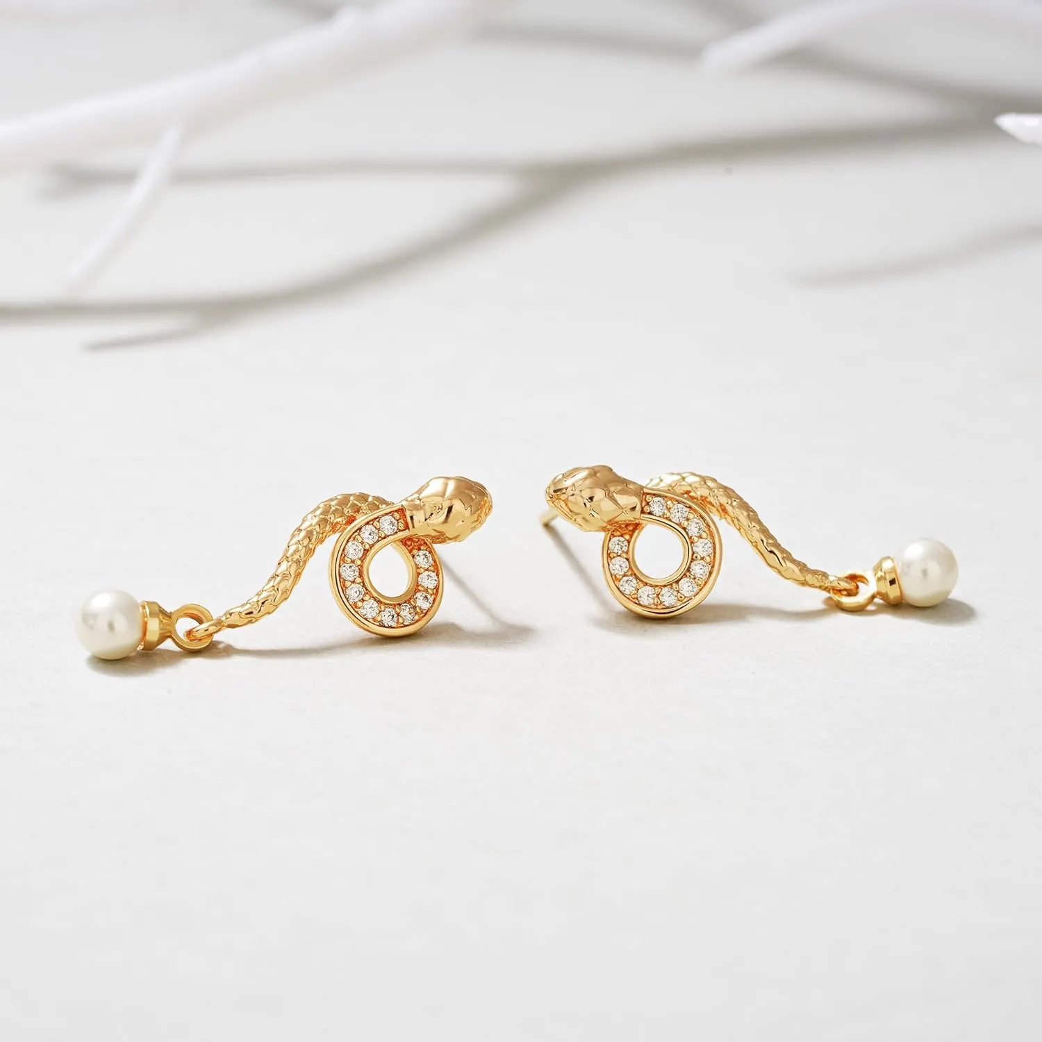 FETTERO Gold Earrings for Women Snake Earrings 14K Gold Plated Boho Dainty Earrings Simple Delicate Handmade Stud Earrings Snake Shape Open C Hoops Hypoallergenic Earrings Gold Jewelry Gift