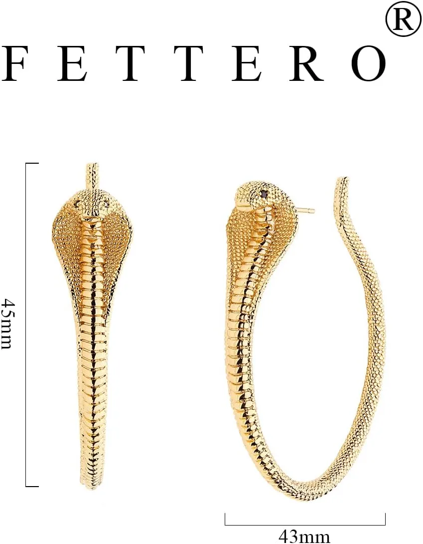 FETTERO Gold Earrings for Women Snake Earrings 14K Gold Plated Boho Dainty Earrings Simple Delicate Handmade Stud Earrings Snake Shape Open C Hoops Hypoallergenic Earrings Gold Jewelry Gift