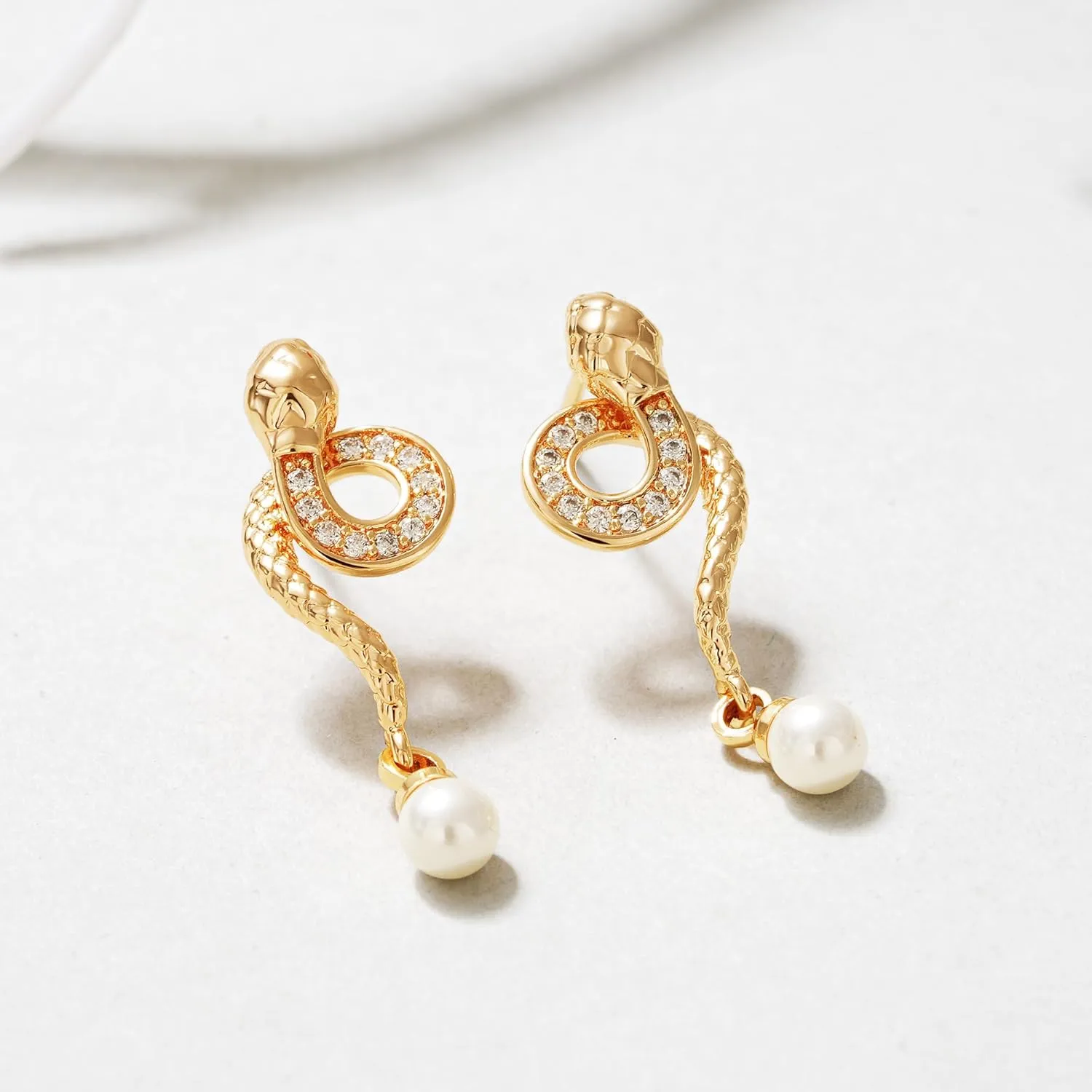 FETTERO Gold Earrings for Women Snake Earrings 14K Gold Plated Boho Dainty Earrings Simple Delicate Handmade Stud Earrings Snake Shape Open C Hoops Hypoallergenic Earrings Gold Jewelry Gift