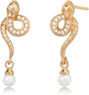 FETTERO Gold Earrings for Women Snake Earrings 14K Gold Plated Boho Dainty Earrings Simple Delicate Handmade Stud Earrings Snake Shape Open C Hoops Hypoallergenic Earrings Gold Jewelry Gift