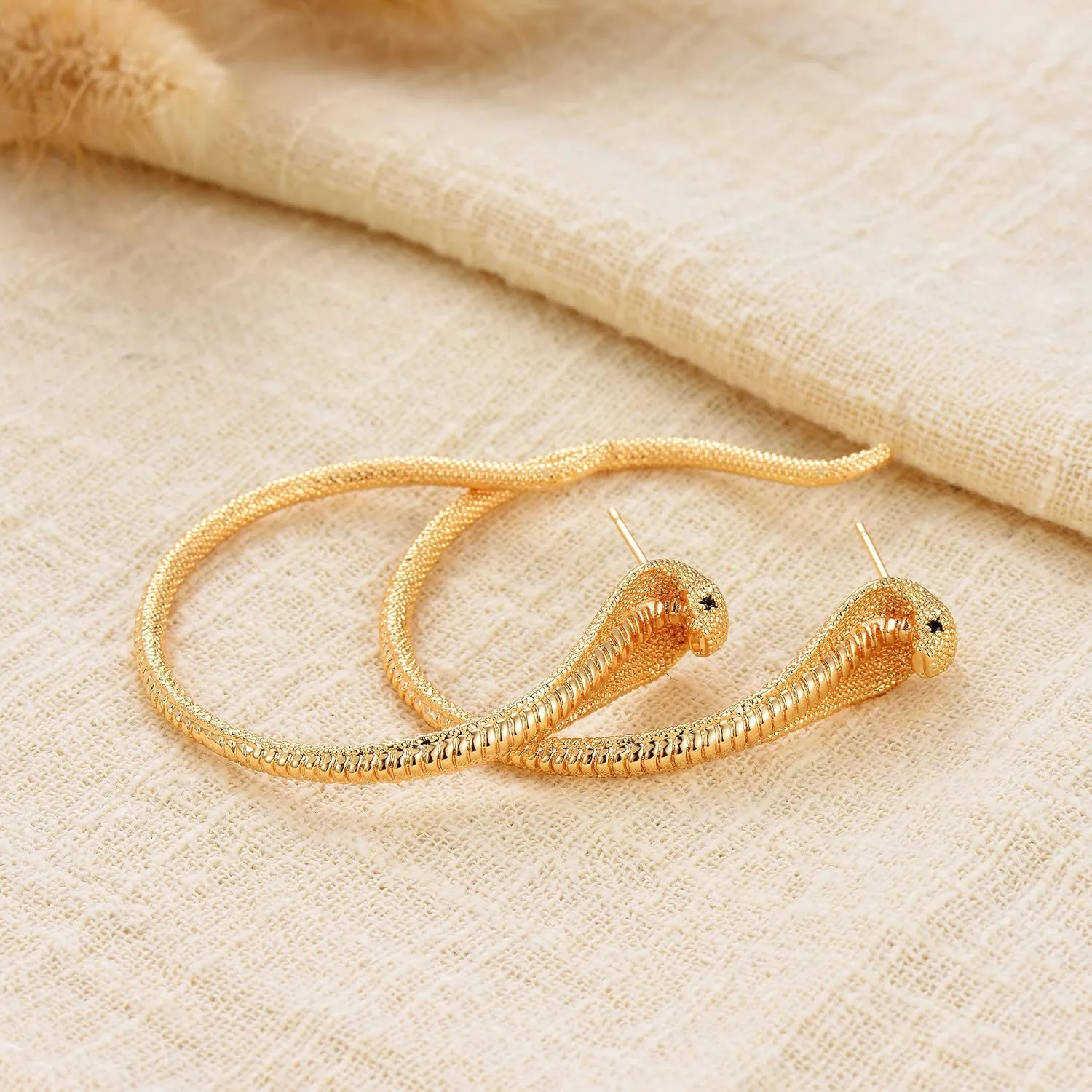 FETTERO Gold Earrings for Women Snake Earrings 14K Gold Plated Boho Dainty Earrings Simple Delicate Handmade Stud Earrings Snake Shape Open C Hoops Hypoallergenic Earrings Gold Jewelry Gift