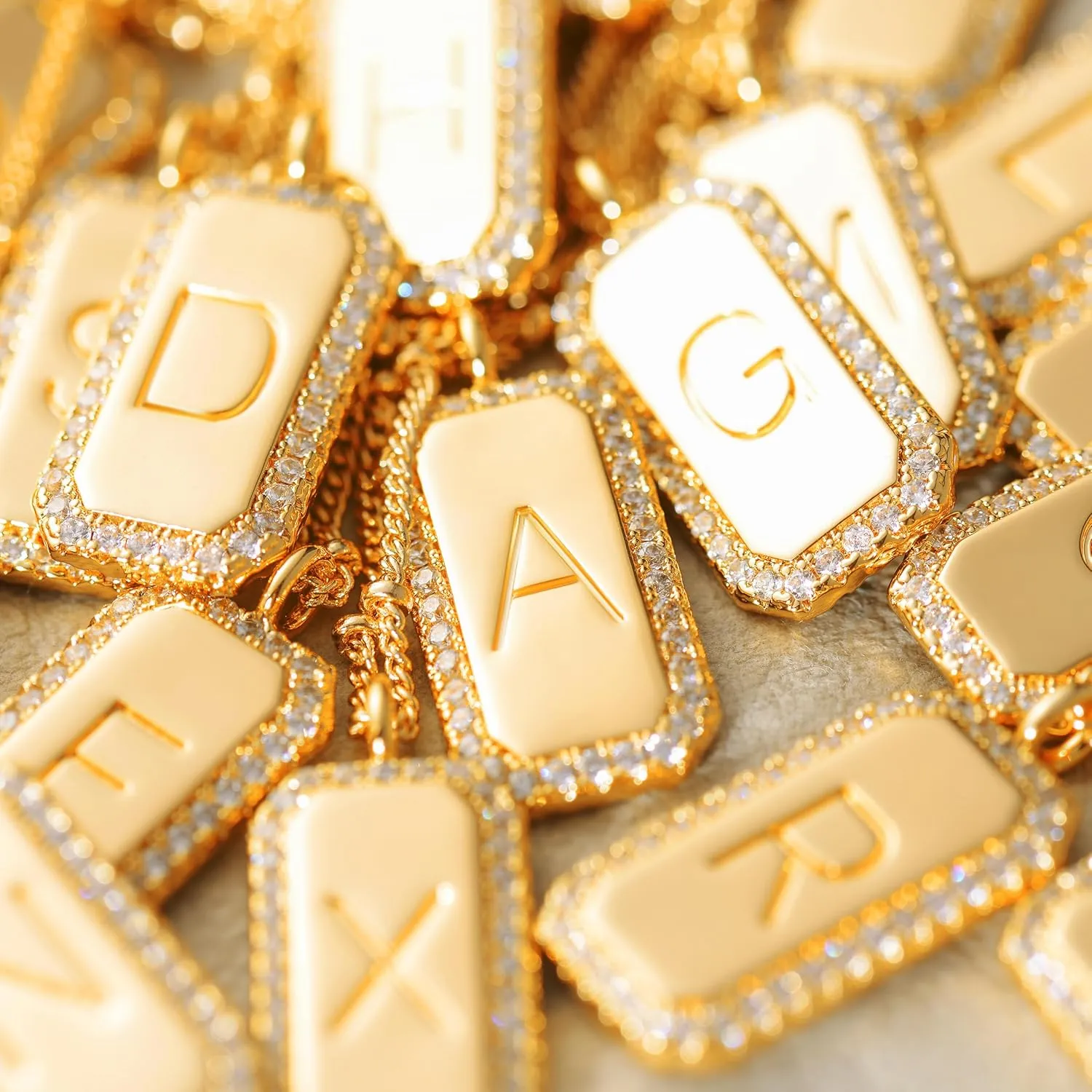 Fettero Gold Layered Initial Necklace for Women 14K Gold Plated Letter Necklace Dainty Gold Name Necklace Chain Choker Personalized Initial Tag Pendant Necklace for Women Trendy Gold Jewelry Gift