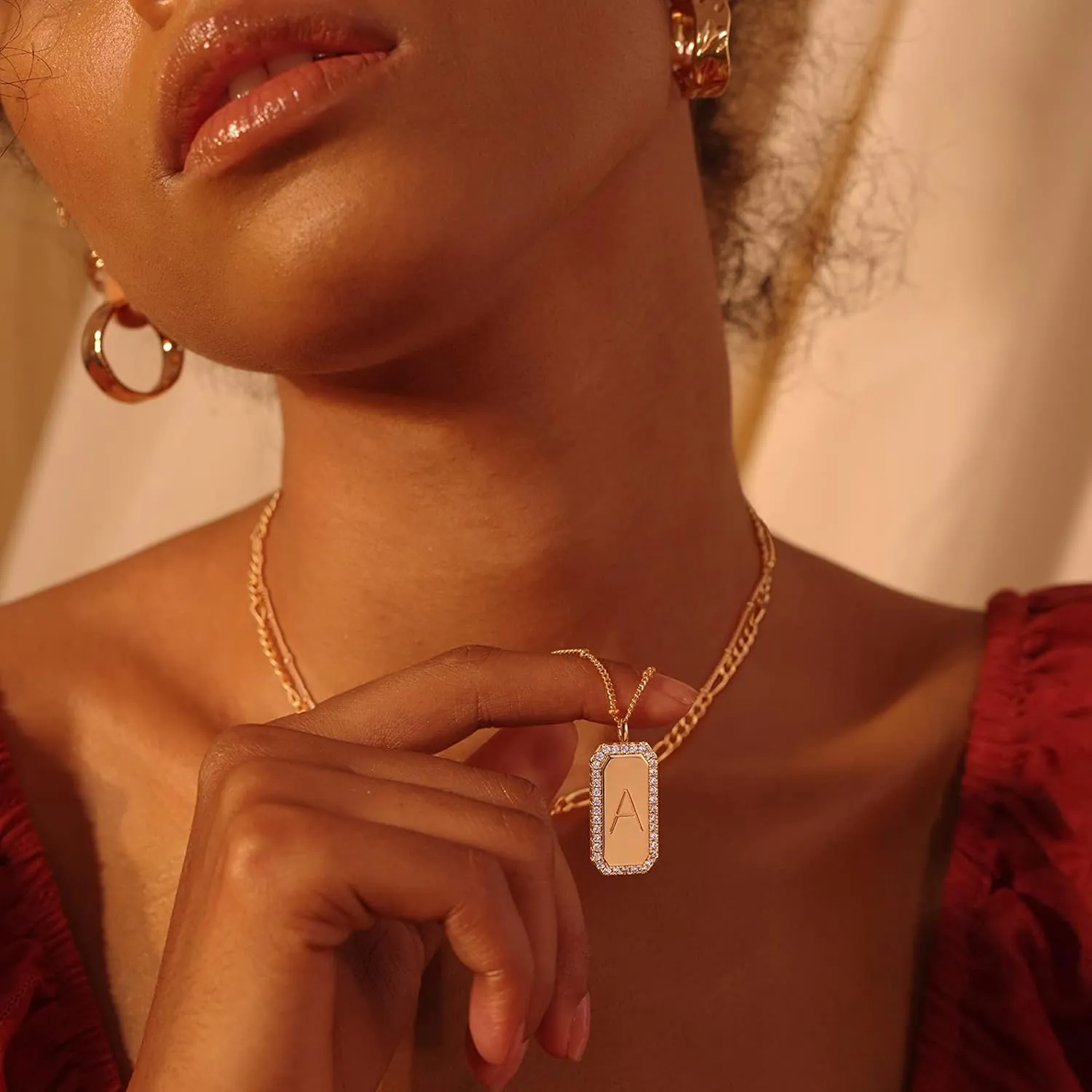 Fettero Gold Layered Initial Necklace for Women 14K Gold Plated Letter Necklace Dainty Gold Name Necklace Chain Choker Personalized Initial Tag Pendant Necklace for Women Trendy Gold Jewelry Gift