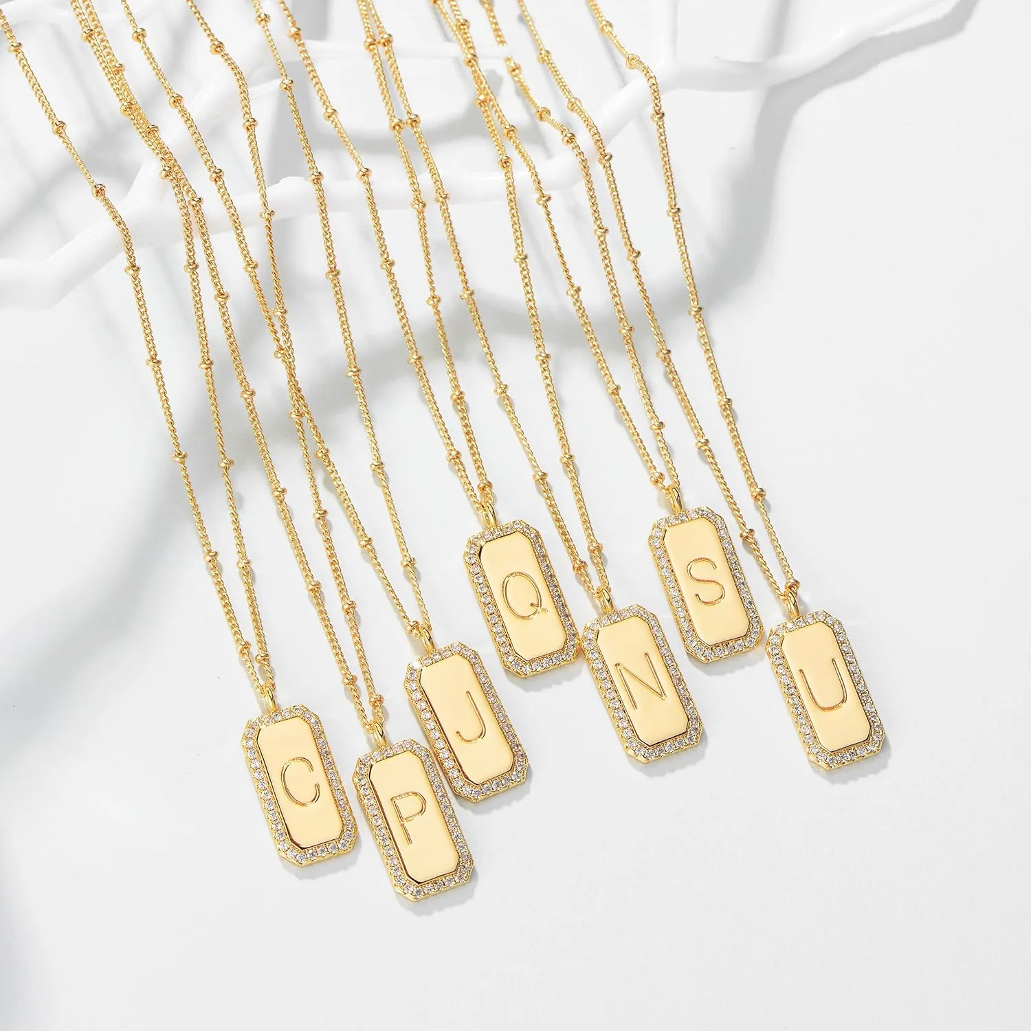 Fettero Gold Layered Initial Necklace for Women 14K Gold Plated Letter Necklace Dainty Gold Name Necklace Chain Choker Personalized Initial Tag Pendant Necklace for Women Trendy Gold Jewelry Gift