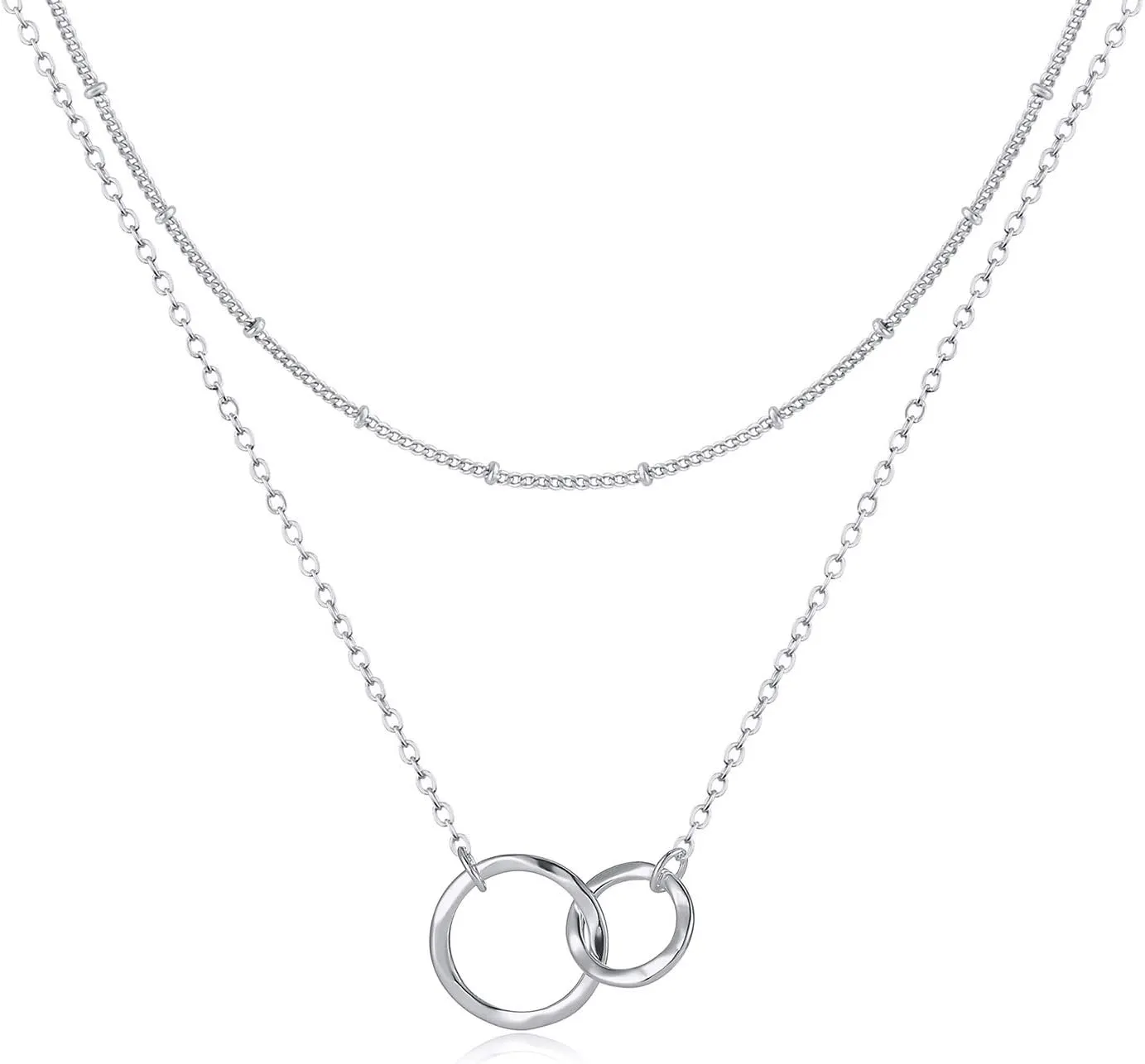 Fettero Pendant Necklace Gold Choker Layered Coin Open Karma Circle Full New Crescent Moon 14K Gold Plated Dainty Simple Moon Phase Jewelry for Women Gift