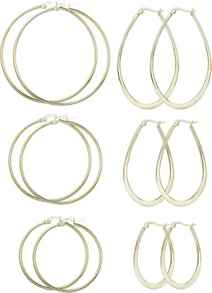 FIBO STEEL 3-8 Pairs Stainless Steel Hoop Earrings Set for Women 40-70mm