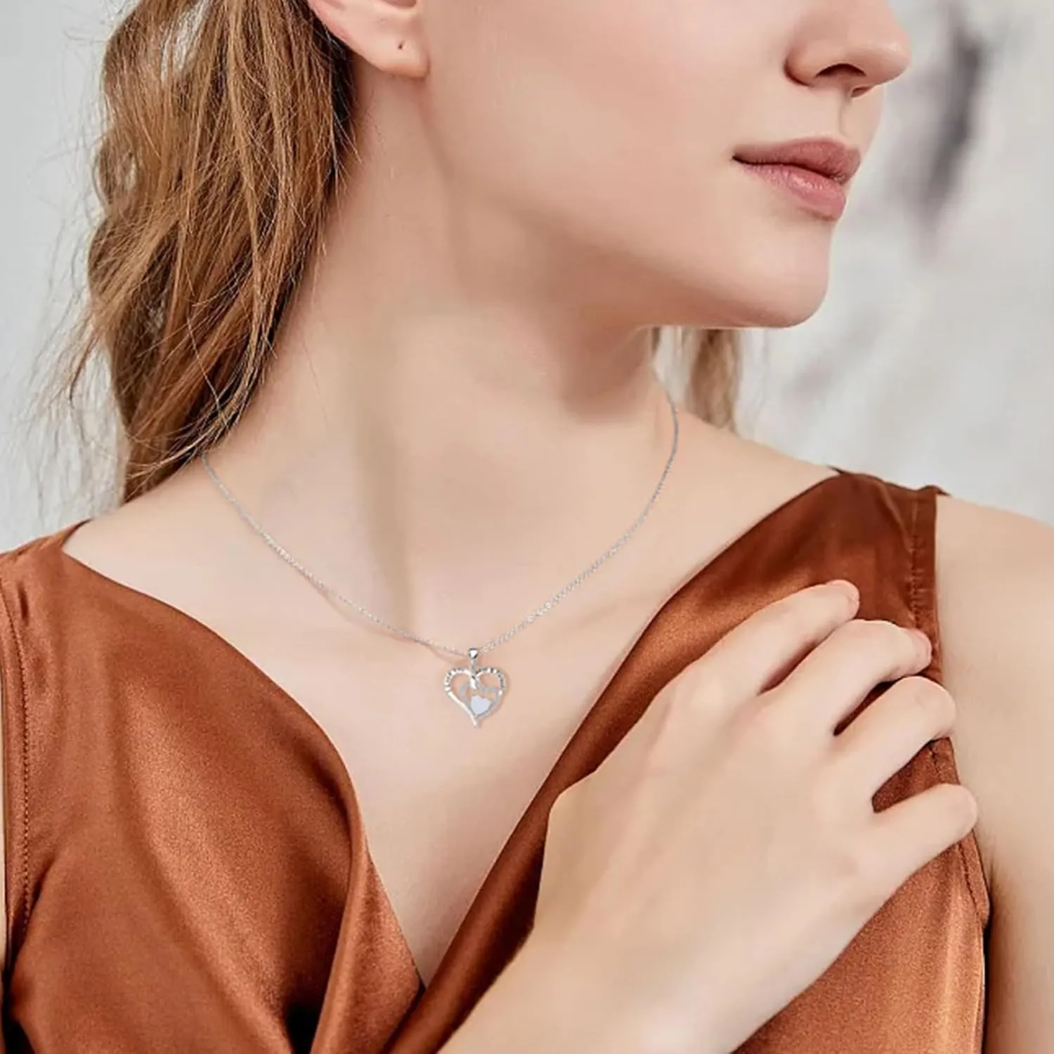 Fire Opal Necklace for Women 925 Sterling Silver Heart Birthstone Necklace 3A CZ Engraved with I Love You Always & Forever Pendant Necklace Jewelry s for Mom Grandma Granddaughter Wife