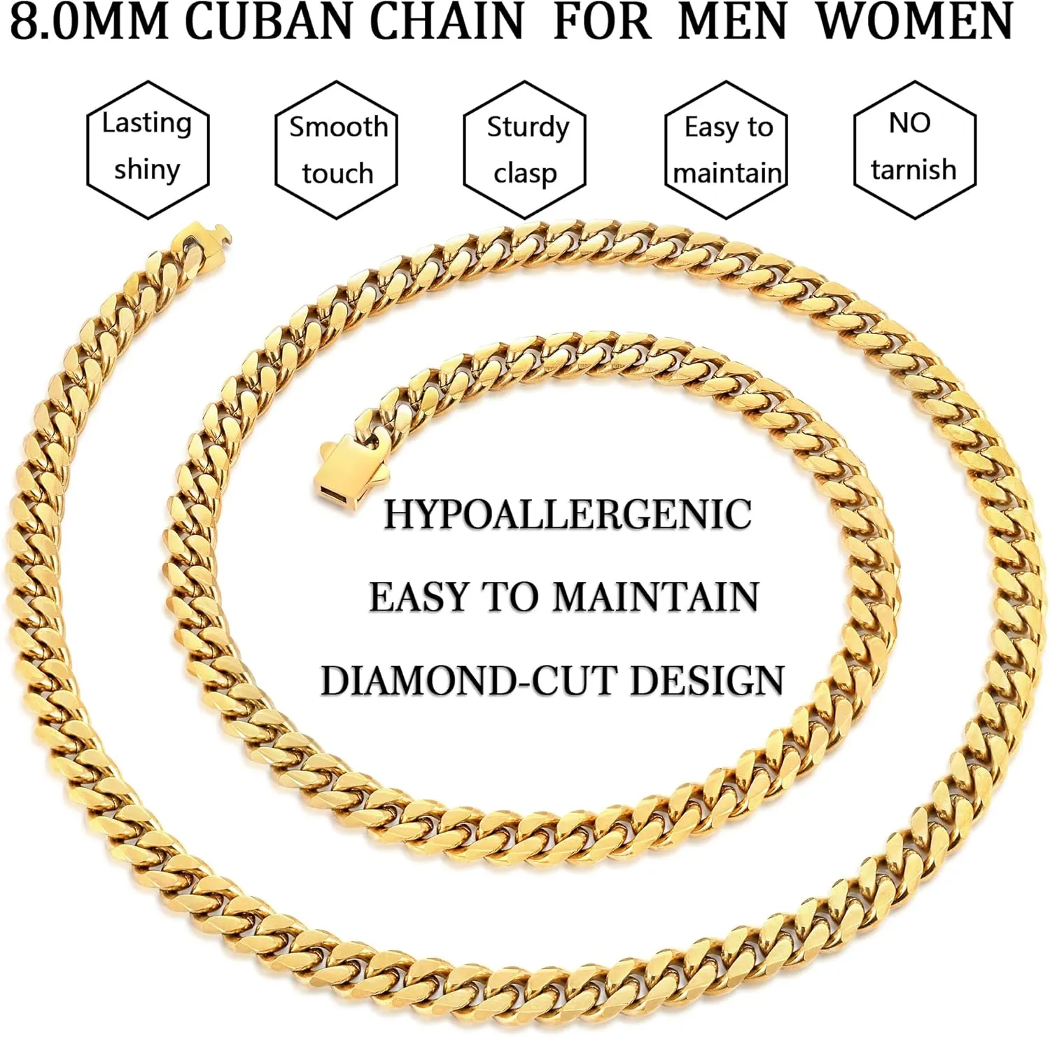 Fiusem 3.5mm Cuban Link Chains for Men, Silver Tone/Black/14K Gold Plated Stainless Steel Necklace Chain, Mens Necklace 16, 18, 20, 22, 24, 26, 28 Inch
