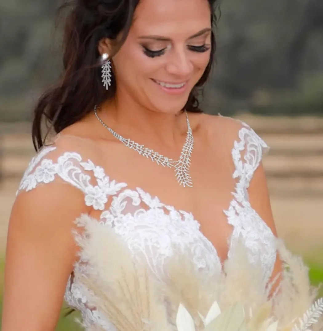 Floral Layered Bridal Necklace Set Rhinestone Wedding Jewelry Set Silver Waterproof Jewelry Set for Brides