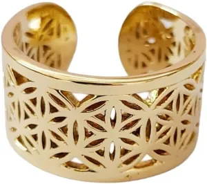 Flower of Life for Spiritual Unity Ring For Men, 9 US, Golden, sjj-0107