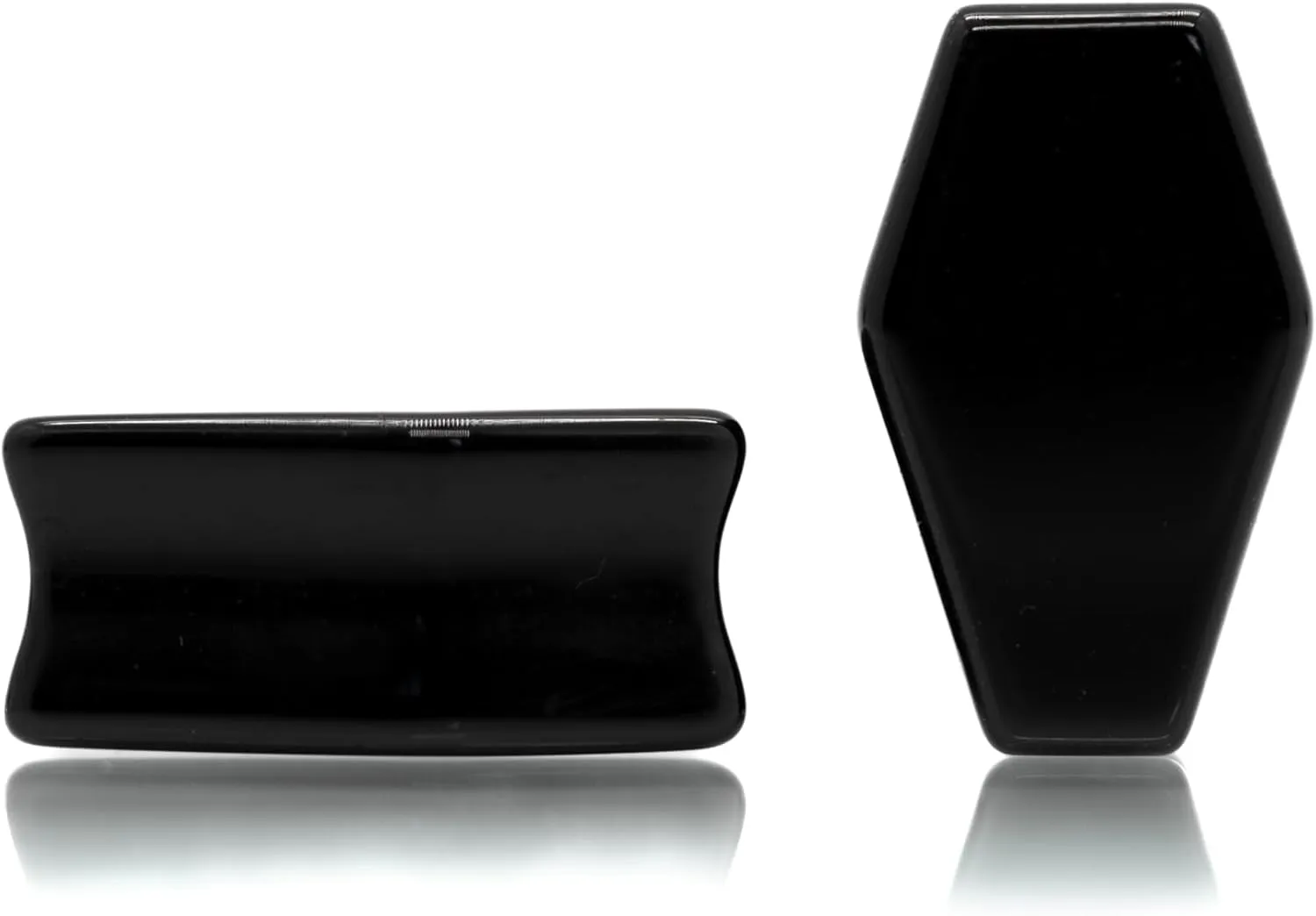 Forbidden Body Jewelry Natural Obsidian Black Stone Coffin Shaped Double Flare Plugs, Gauges, Tunnels