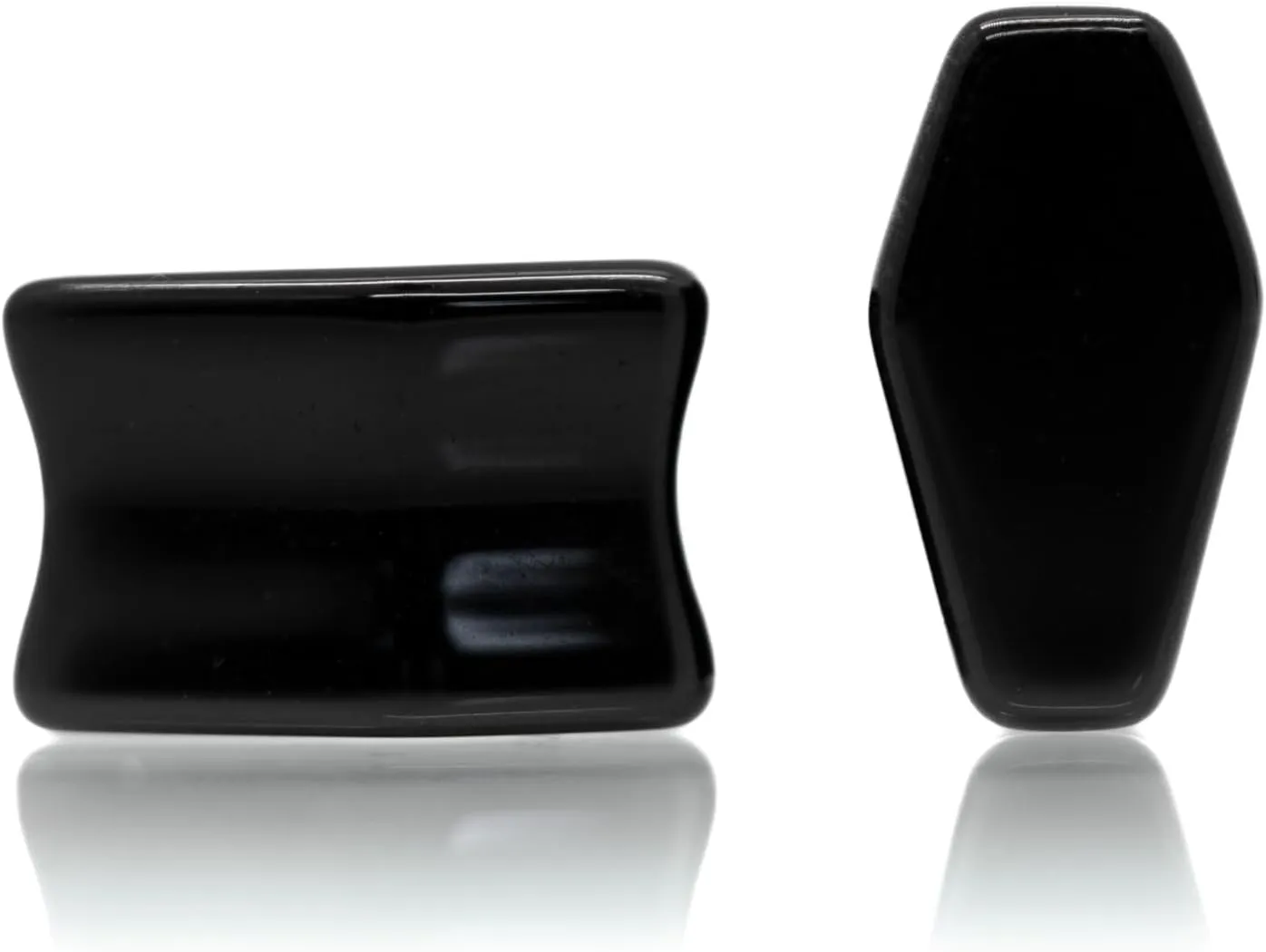 Forbidden Body Jewelry Natural Obsidian Black Stone Coffin Shaped Double Flare Plugs, Gauges, Tunnels
