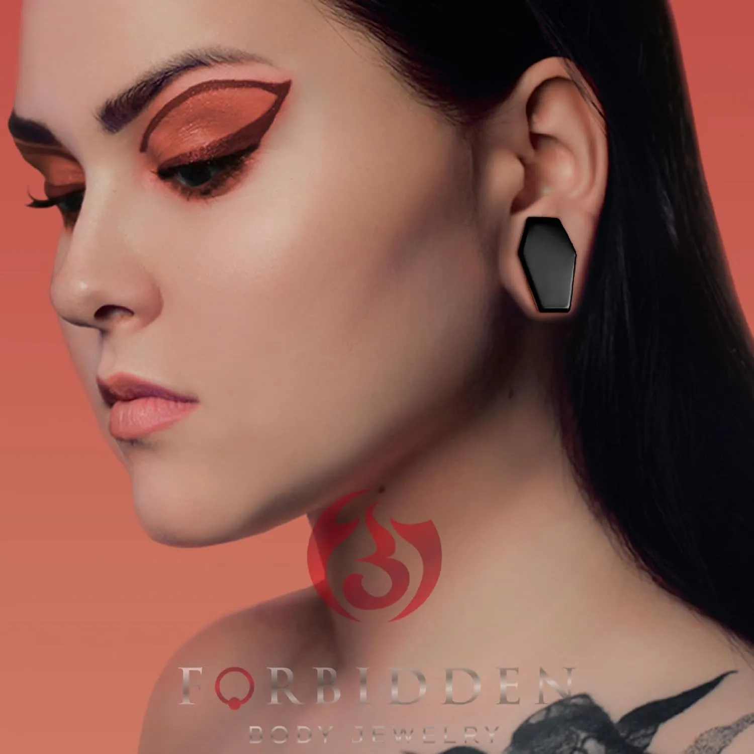 Forbidden Body Jewelry Natural Obsidian Black Stone Coffin Shaped Double Flare Plugs, Gauges, Tunnels