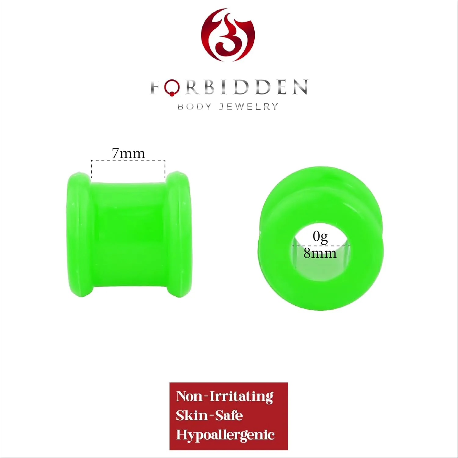 Forbidden Body Jewelry Set of 0G Ultra Soft Comfort Fit Silicone Ear Gauges, 0 Gauge 8mm Flat Double Flared Tunnel Plug Earrings