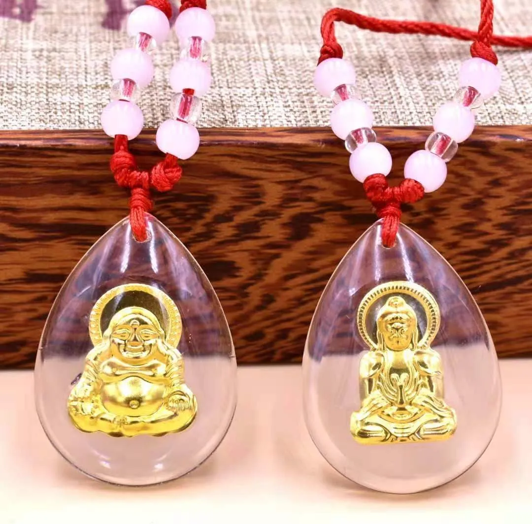 FORUBUS Green Jade Buddha Circle Red String Pendant Necklace - Chinese Traditional Amulet for Luck and Protection