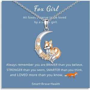 Fox Necklace for Women, Fox Gifts for Teens, Moon and Flower Design, Birthday, Graduation, Back to School, Christmas