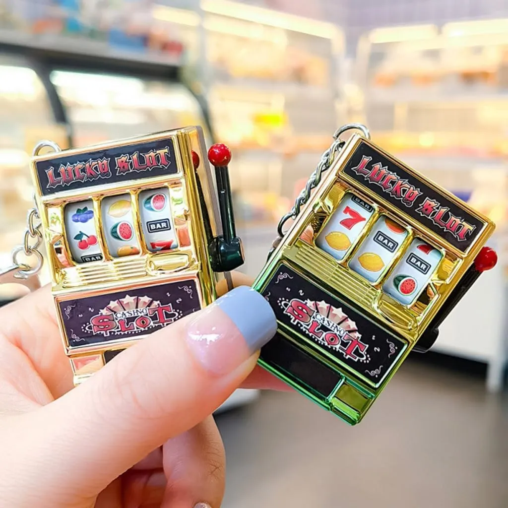 Fruit Slot Machines Keychain Charm Portable Fun Game Pendant Keyring Entertainment Accessory for Kids and Adults