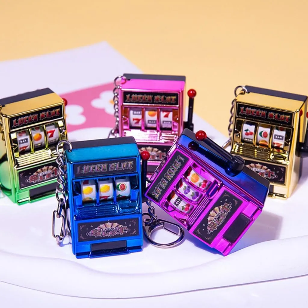 Fruit Slot Machines Keychain Charm Portable Fun Game Pendant Keyring Entertainment Accessory for Kids and Adults