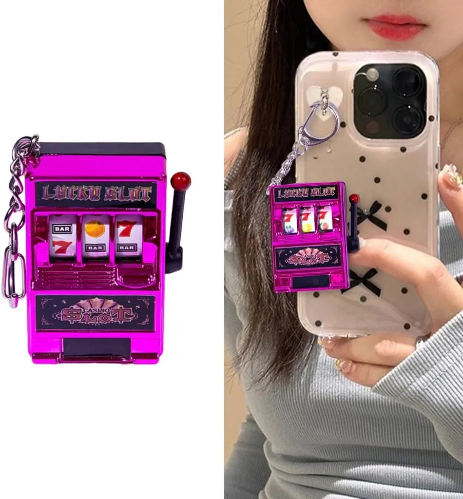 Fruit Slot Machines Keychain Charm Portable Fun Game Pendant Keyring Entertainment Accessory for Kids and Adults
