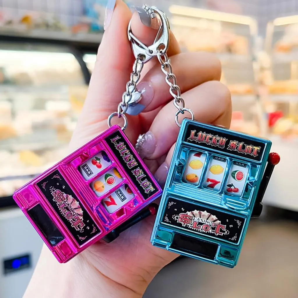Fruit Slot Machines Keychain Charm Portable Fun Game Pendant Keyring Entertainment Accessory for Kids and Adults