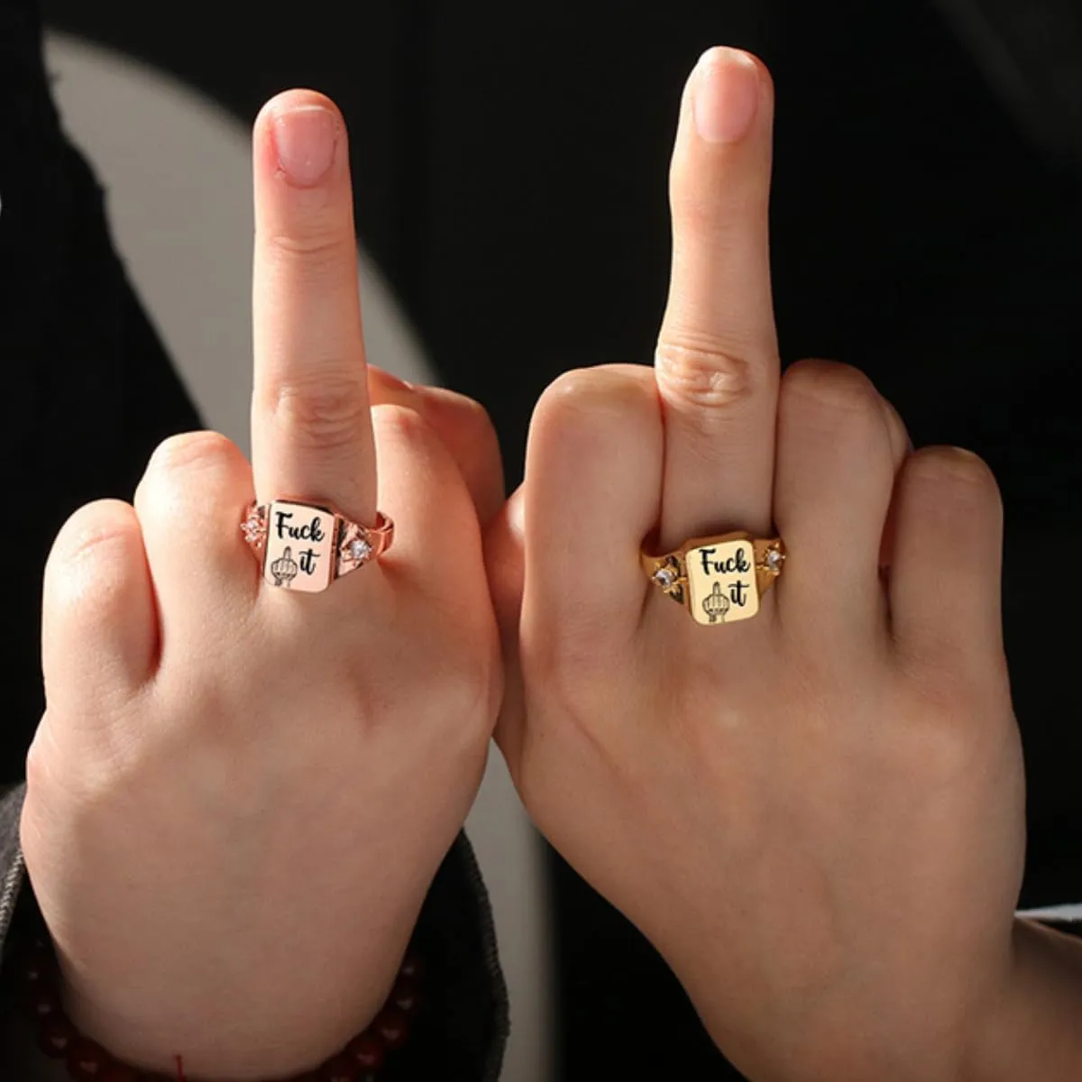 FUCK IT Ring,Square Stackable Statement Letter Ring,Engraved Inspirational Handmade Alloy Ring,Suitable for Women Men