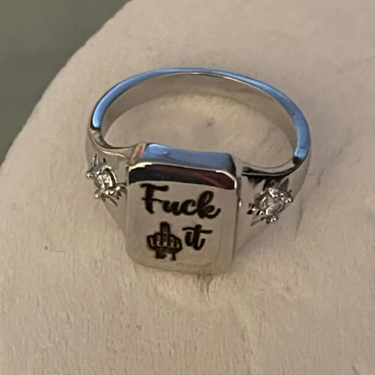 FUCK IT Ring,Square Stackable Statement Letter Ring,Engraved Inspirational Handmade Alloy Ring,Suitable for Women Men