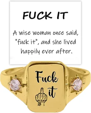 FUCK IT Ring,Square Stackable Statement Letter Ring,Engraved Inspirational Handmade Alloy Ring,Suitable for Women Men